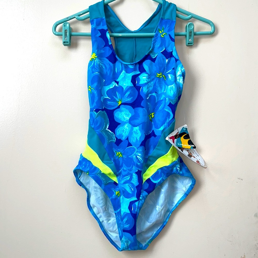 Liz Claiborne Brand New With Shopping Tags Blue Floral Bathing Suit Size Medium